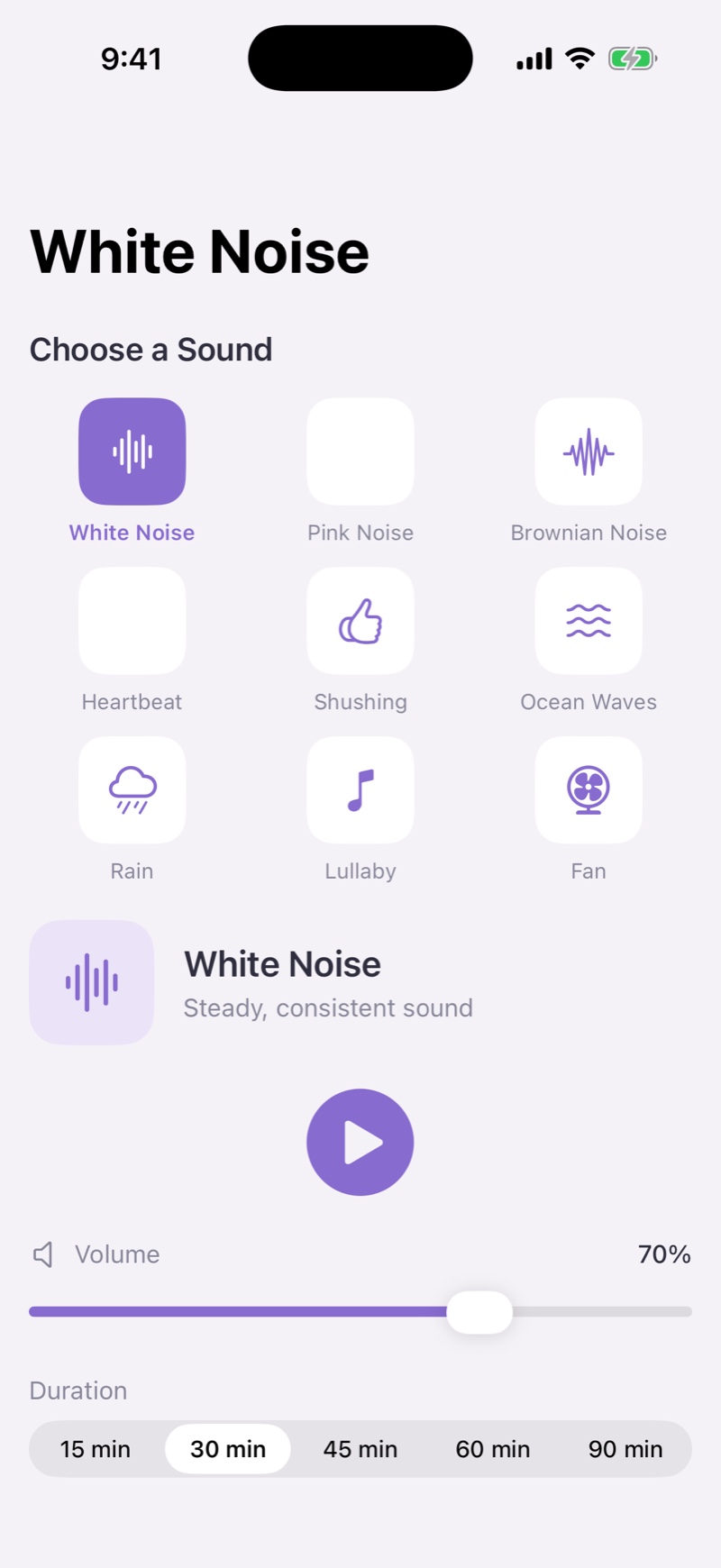 Soothing sound library in the app